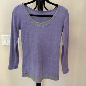 Soft Lavender Purple Scoop Neck Stretch Long Sleeve Fitted Cotton Blend Top